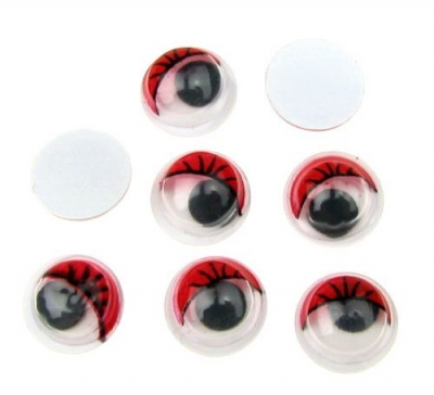Очички мърдащи 8 мм с мигли червени -50 броя