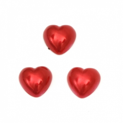 Перла полусфера сърце 9.5x9.5x3.5 мм цвят червен -50 броя