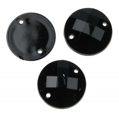 Акрилни камъчета за пришиване 16 мм кръг цвят черен фасетиран екстра качество -25 броя