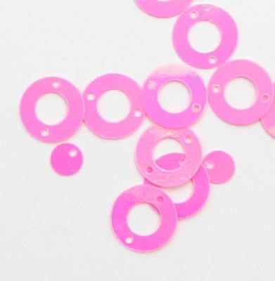 Пайети кръг с кръгче 12х6 мм светло розово дъга -20 грама