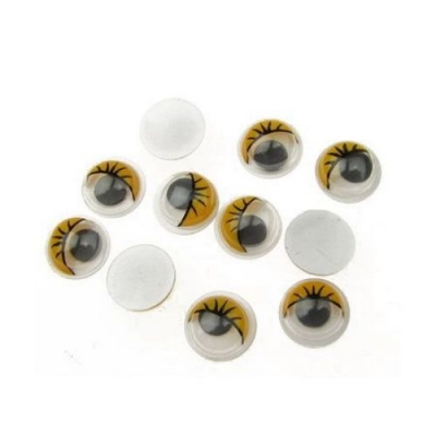 Очички мърдащи 8 мм с мигли жълти -50 броя