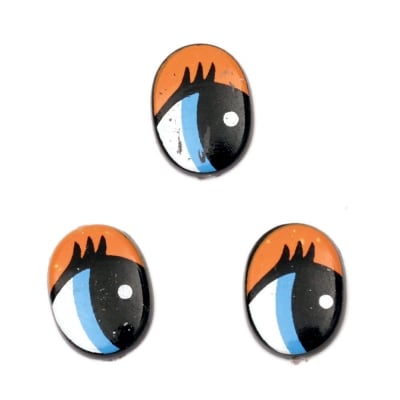 Очички рисувани 16x11x2 мм сини с мигли оранжеви -20 броя