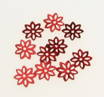 Пайети цвете 10 мм с дупкаи червени - 20 грама