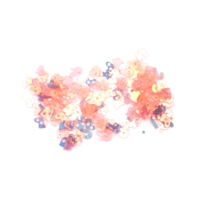 Пайети и елементи за декорация микс КОЛЕДНИ мотиви ~5x6 мм неон оранжеви дъга - 20 грама