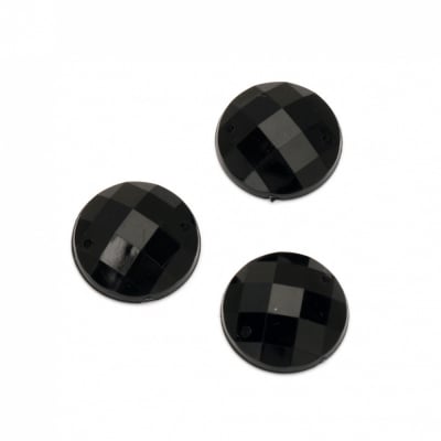 Акрилни камъчета за пришиване 18 мм кръг цвят черен фасетиран екстра качество -10 броя