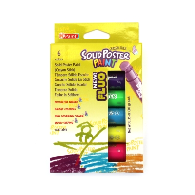 Флуоресцентна твърда темперна боя на стик Solid Poster Paint – комплект 6 цвята ? 10 гр