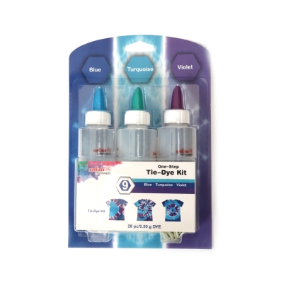 Комплект за боядисване на текстил Tie-Dye от 3 цвята - син, зелен и лилав