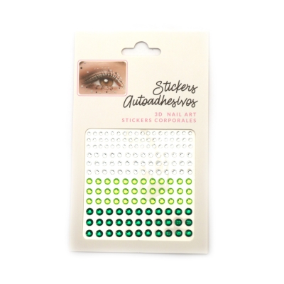 Самозалепващи акрилни камъни от 3 мм до 6 мм цвят бял и зелен -165 броя