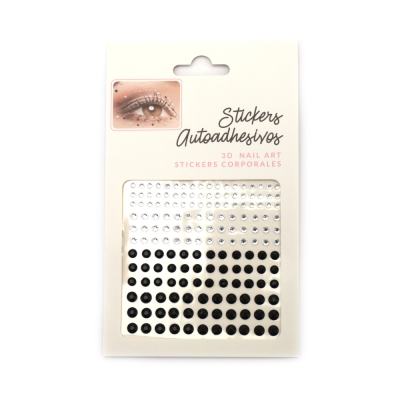 Самозалепващи акрилни камъни от 3 мм до 6 мм цвят бял и черен -165 броя