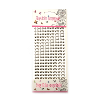 Самозалепващи перли полусфери метализе 6 мм цвят сребро - 216 броя