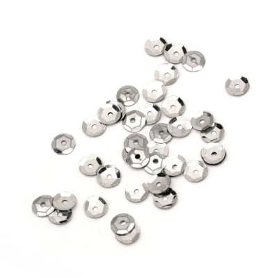 Пайети обли 6 мм сребро тъмно - 20 грама