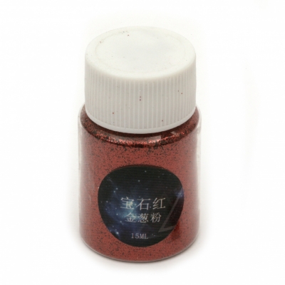 Брокатен блестящ прах 0.2 мм 200 микрона цвят червен -15 мл ~12 грама