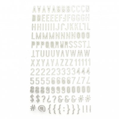 Самозалепващи стикери букви цифри и знаци 10x2~10 мм цвят сребро -145 броя