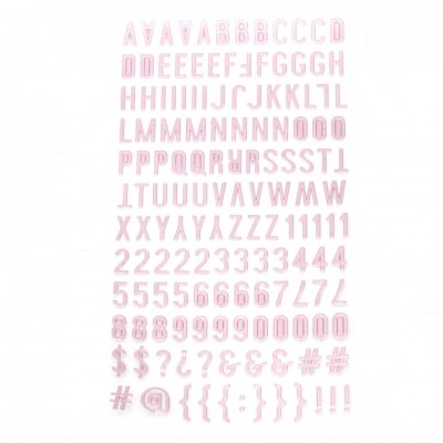 Самозалепващи стикери букви цифри и знаци 10x2~10 мм цвят розов -145 броя