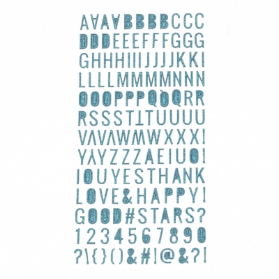 Самозалепващи стикери брокат букви цифри и знаци 10x2~10 мм цвят син -150 броя