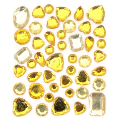 Самозалепващи камъни акрил разни форми цвят жълт