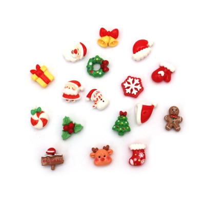 Пластмасова коледна фигурка тип кабошон 10~15x11~14x5~7 мм АСОРТЕ -10 броя