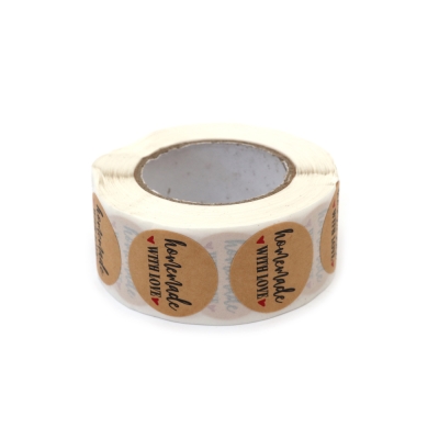 Самозалепващи стикери 2.5 см за декорация с надпис "Handmade with love" -500 броя