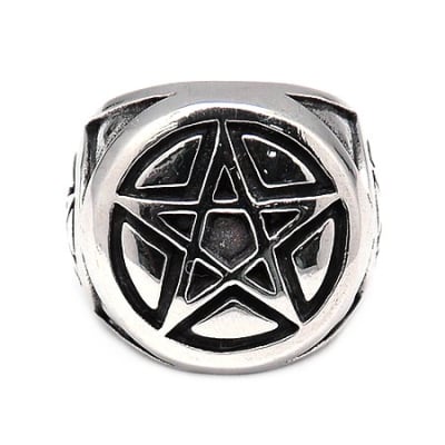 Пръстен стомана цвят антично сребро Пентаграм 17~23 мм
