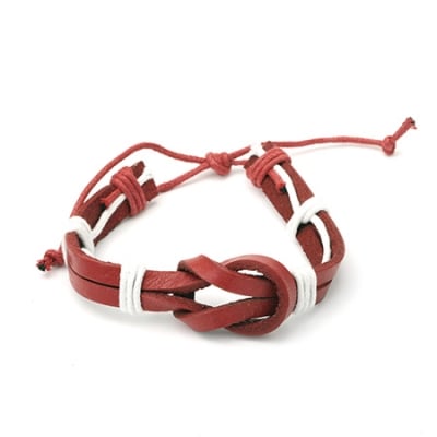 Гривна мартеница кожа естествена и шнур памучен бяло и червено 12 броя