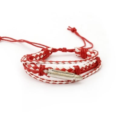Гривна мартеница кожа изкуствена и шнур памучен бяло и червено 6 броя