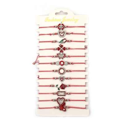Мартеница гривна от текстил с метален елемент и кристали АСОРТЕ -12 броя