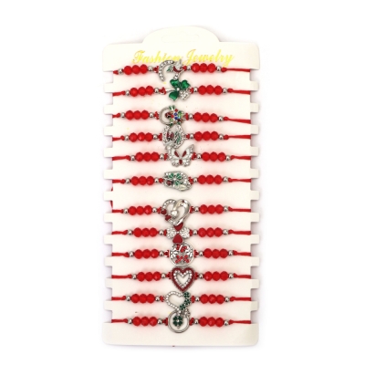 Мартеница гривна от текстил с метален елемент с кристали и акрилни мъниста -12 броя