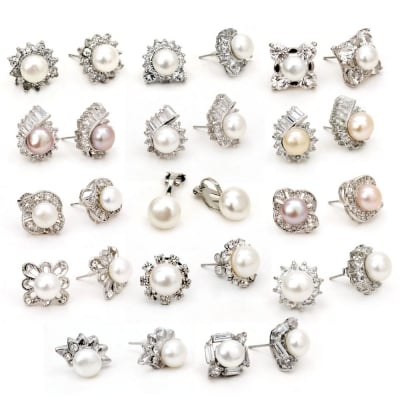 Обеци метал кристал естествена перла АСОРТЕ