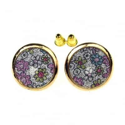 Обеци метал цвят злато брокат цветен 20 мм