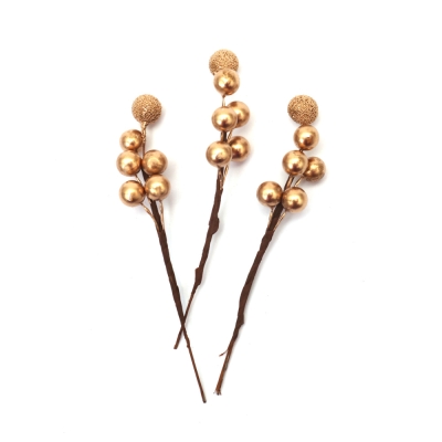 Клонка със стропорени топчета за декорация 135x25 мм цвят злато -12 броя