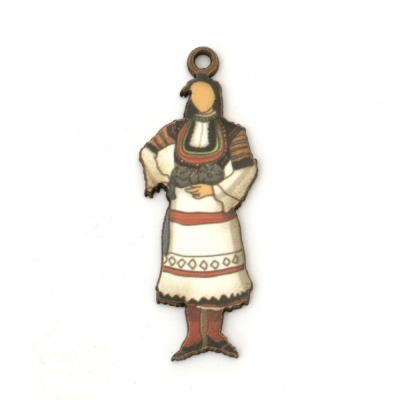 Висулка жена с народна носия от шперплат 45x16x2 мм дупка 2 мм -10 броя