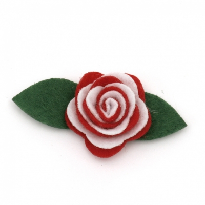Роза филц 42x19 мм бяло и червено -10 броя