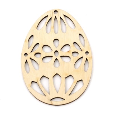 Дървено яйце с цветя за декорация 80x5.5x3 мм №V06