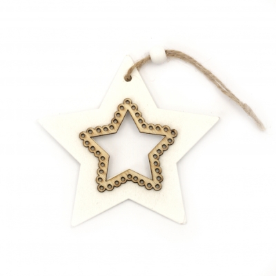 Дървена звезда 104x5 мм цвят бял