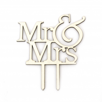 Топер за декорация от MDF с надпис "Mr&Mrs" 110x100x3 мм 