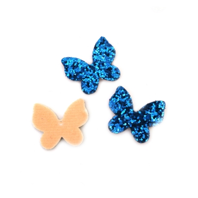 Пеперуда филц с брокат 31x26x2 мм цвят син -10 броя