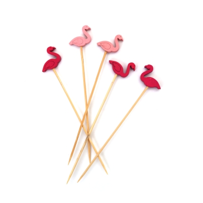 Дървено фламинго на клечка за декорация 20x130x5 мм -20 броя