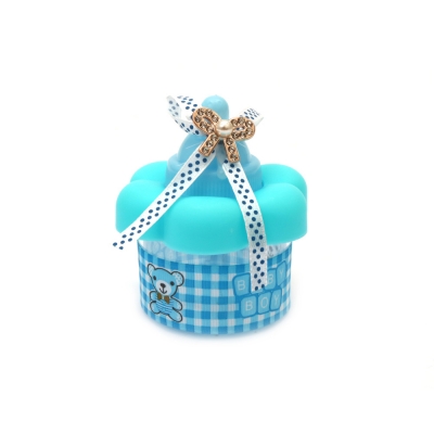 Бебешко шише кутийка пластмасова за декорация 80x70 мм цвят син