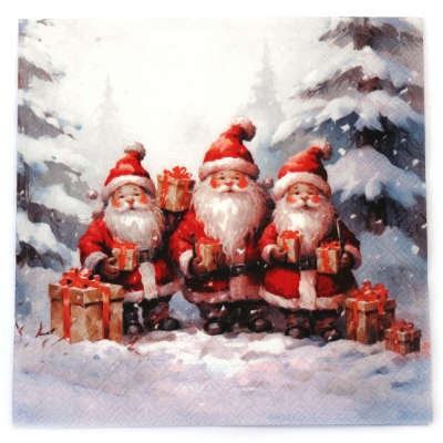Салфетка за декупаж Ambiente 33x33 см трипластова Santa triplets -1 брой