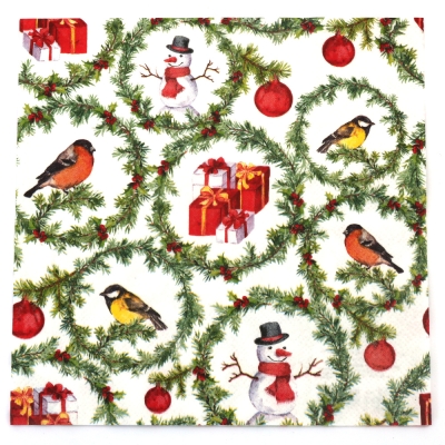 Салфетка за декупаж Ambiente 33x33 см трипластова Pine branches rings -1 брой