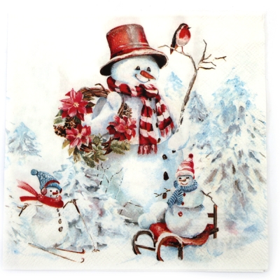 Салфетка за декупаж Ambiente 33x33 см трипластова Sporty snowmen -1 брой
