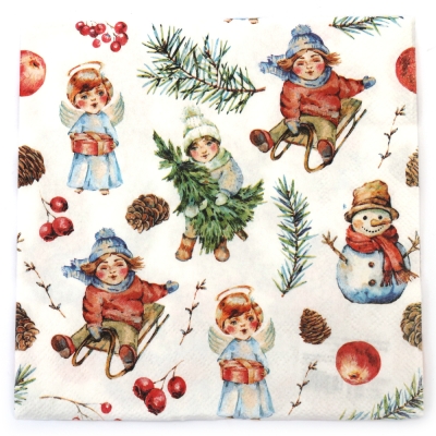 Салфетка за декупаж Ambiente 33x33 см трипластова Playing outside white -1 брой