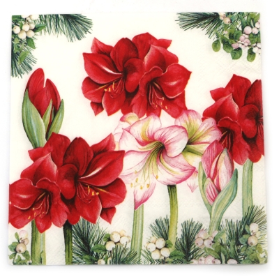 Салфетка за декупаж Ambiente 33x33 см трипластова Blooming amaryllis white -1 брой