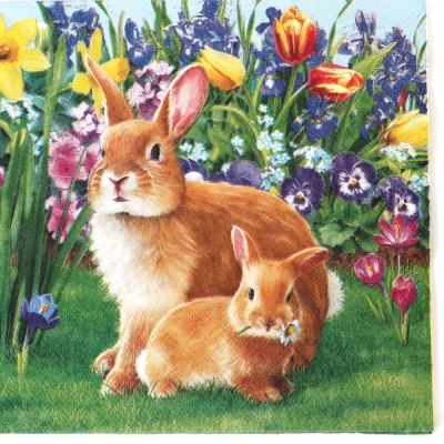 Салфетка за декупаж Ambiente 33x33 см трипластова Mother bunny  -1 брой