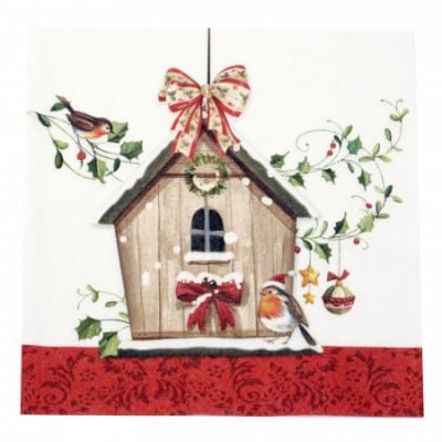 Салфетка HOME FASHION 33x33см трипластова Winter Bird House -1 брой