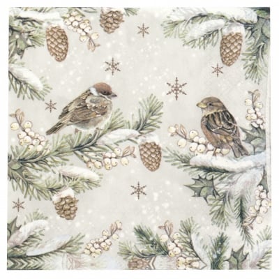 Салфетка за декупаж Ambiente 33x33 см трипластова Sparrows in Snow-1 брой