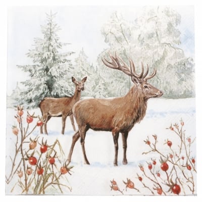 Салфетка за декупаж Ambiente 33x33 см трипластова Deer in Snow-1 брой