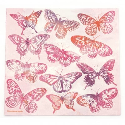 Салфетка за декупаж Ambiente 33x33 см трипластова Aquarell Butter1 ies pink -1 брой