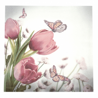 Салфетка за декупаж Ambiente 33x33 см трипластова Butterfly and Tulips -1 брой