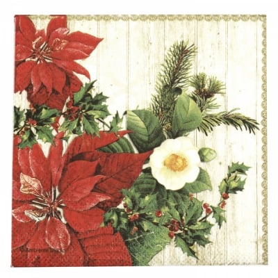 Салфетка за декупаж Ambiente 25x25 см трипластова Poinsettia on Wood -1 брой
